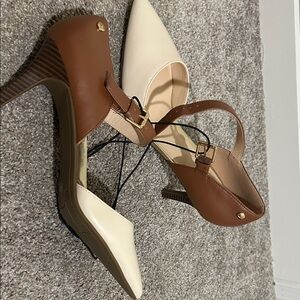 Liz Claiborne Cream and Brown Heels